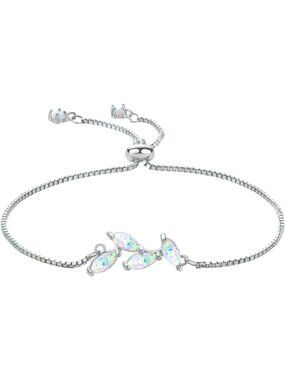 Dainty Sterling Silver Opal Link Bracelet - October Birthstone Jewelry Gift for